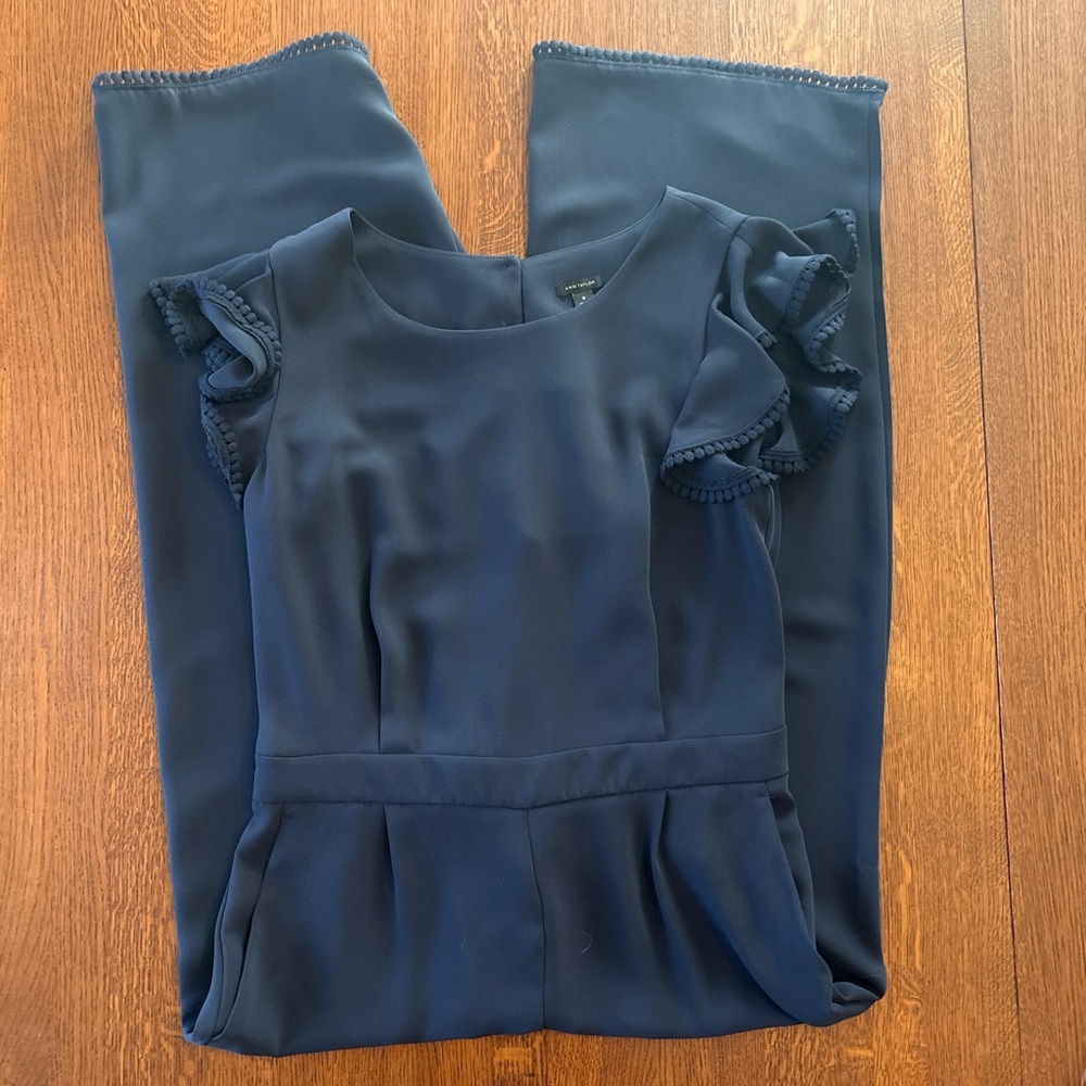Ann Taylor Navy Ruffle Sleeve Jumpsuit